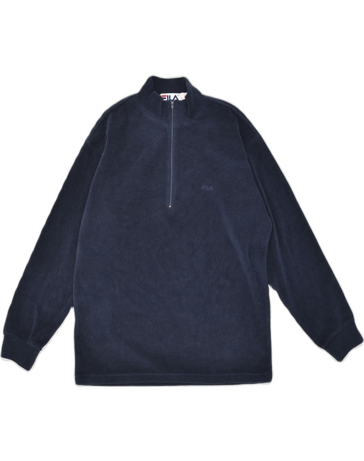 FILA Womens Zip Neck Fleece Jumper IT 46 Small Navy Blue Polyester | Vintage Fila | Thrift | Second-Hand Fila | Used Clothing | Messina Hembry 