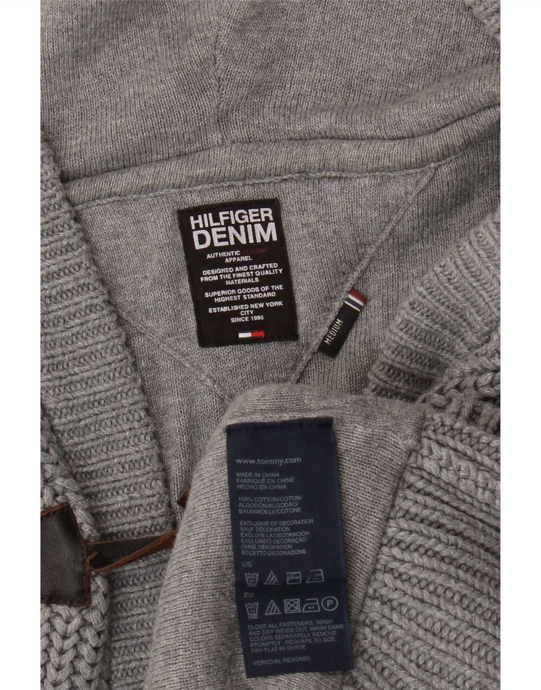 Ανδρικό πουλόβερ ζακέτα με κουκούλα Tommy Hilfiger Μεσαίο γκρι βαμβακερό