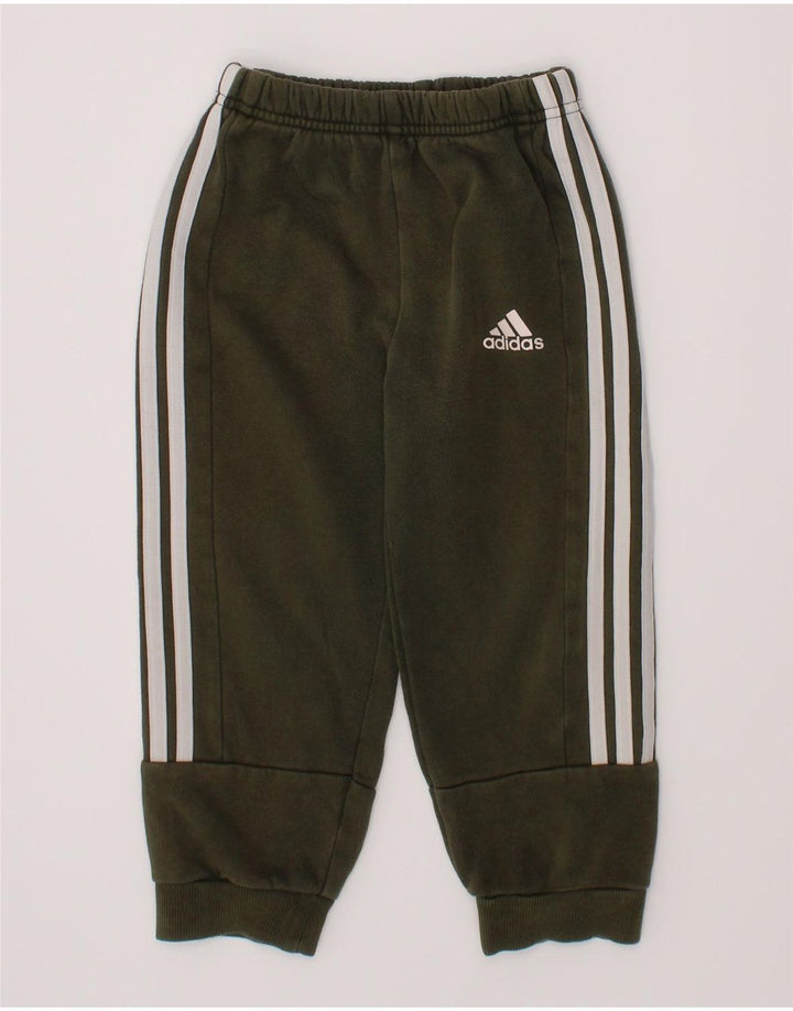 ADIDAS Boys Tracksuit Trousers Joggers 2-3 Years Khaki Cotton