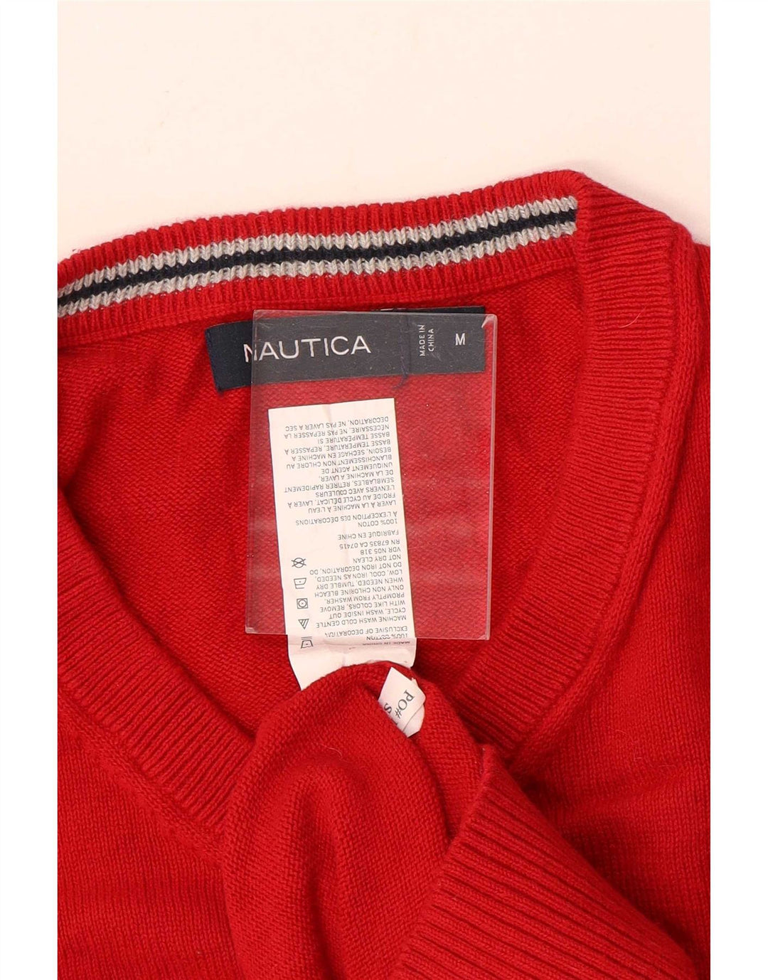 Ανδρικό πουλόβερ Nautica με V λαιμόκοψη, μεσαίο κόκκινο βαμβακερό