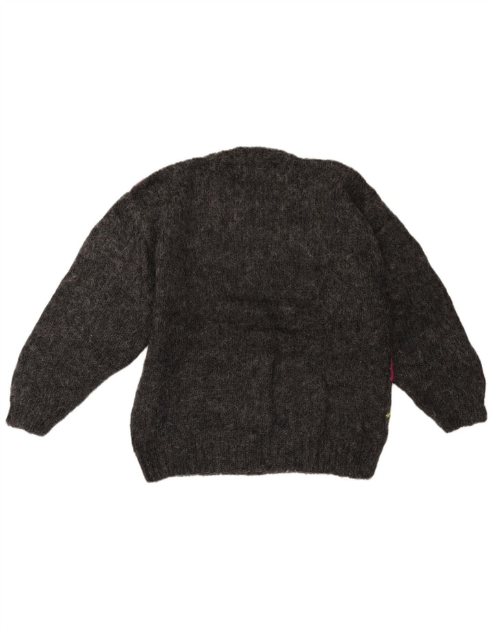 VINTAGE Γυναικείο πουλόβερ με λαιμόκοψη UK 14 Large Grey Colourblock