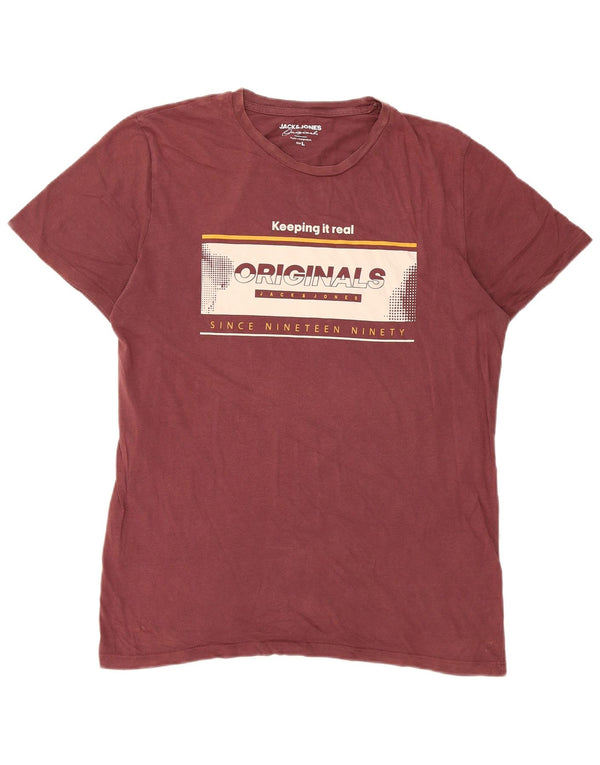 Jack & Jones Ανδρικό γραφικό T-Shirt Top μεγάλο μπορντό βαμβακερό