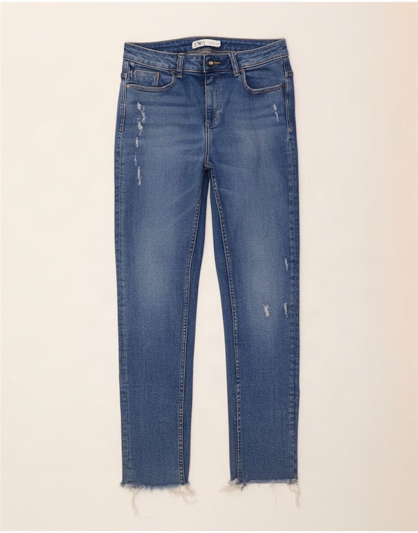 Zara Γυναικεία Skinny Distressed Cropped Jeans EU 42 Large W32 L26 Blue Cotton