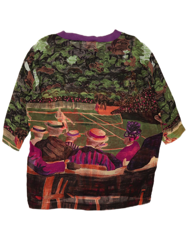 VINTAGE Γυναικεία Abstract Pattern Μπλούζα Top UK 14 Large πολύχρωμη