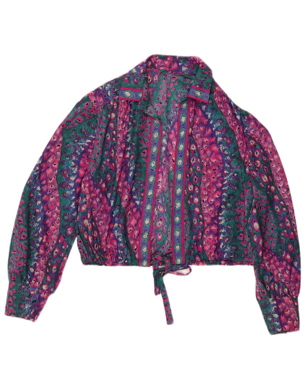 Vintage γυναικείο Crop μπλούζα UK 14 Medium πολύχρωμο Animal print
