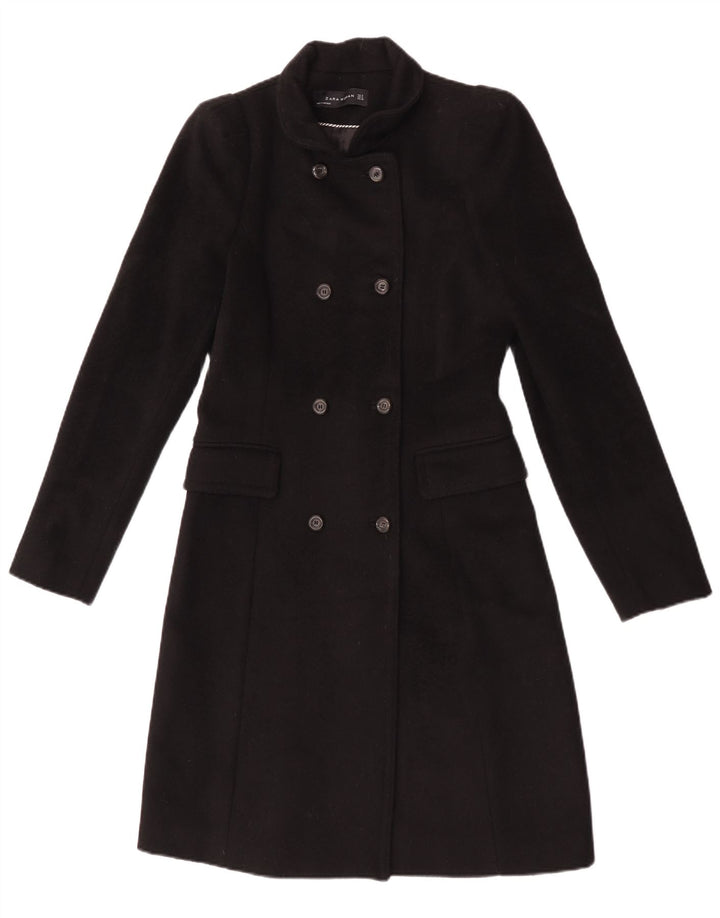Zara Γυναικείο παλτό με διπλό στήθος UK 10 Small Black Wool
