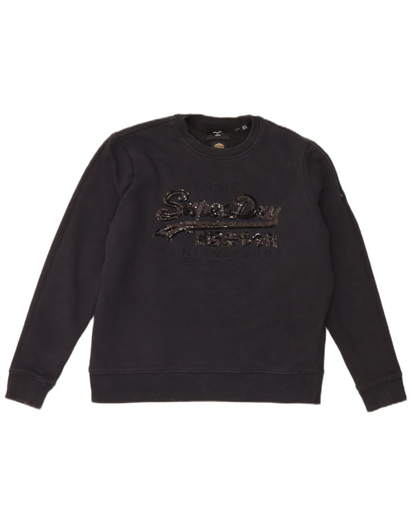Superdry Γυναικείο Φούτερ με γραφικό μεγάλο μέγεθος Jumper UK 10 Small Black