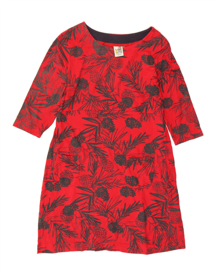 WEIRD FISH Womens 3/4 Sleeve Basic Dress UK 14 Medium Red Cotton Vintage Weird Fish and Second-Hand Weird Fish from Messina Hembry 