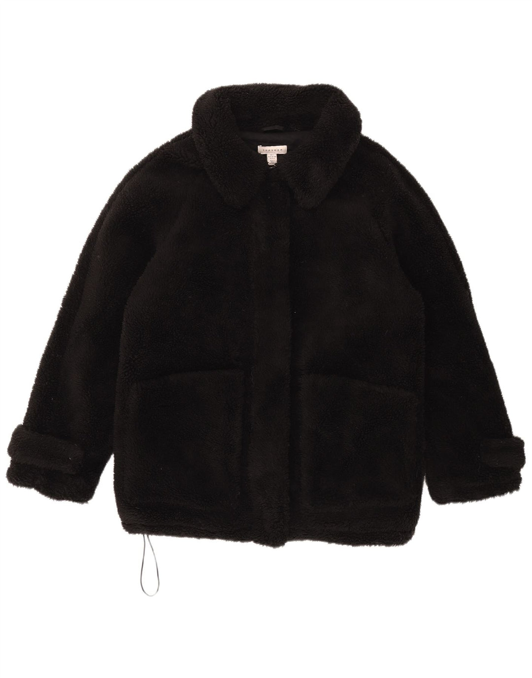 TOPSHOP Womens Oversized Faux Fur Overcoat UK 10 Small Black Polyester