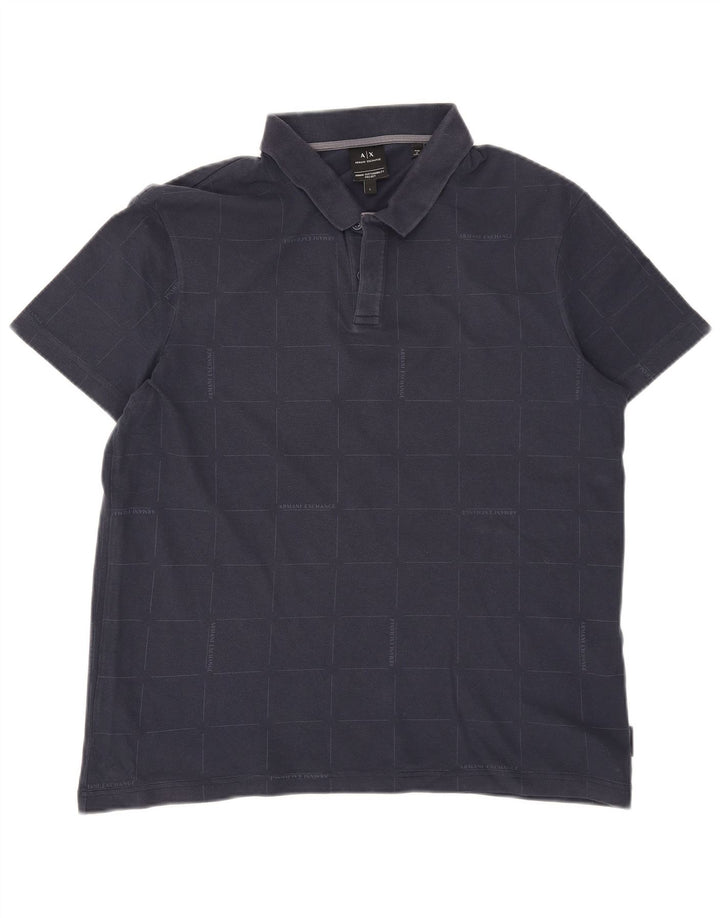 Armani Exchange Ανδρικό μπλουζάκι πόλο μεγάλο μπλε ναυτικό βαμβακερό καρό