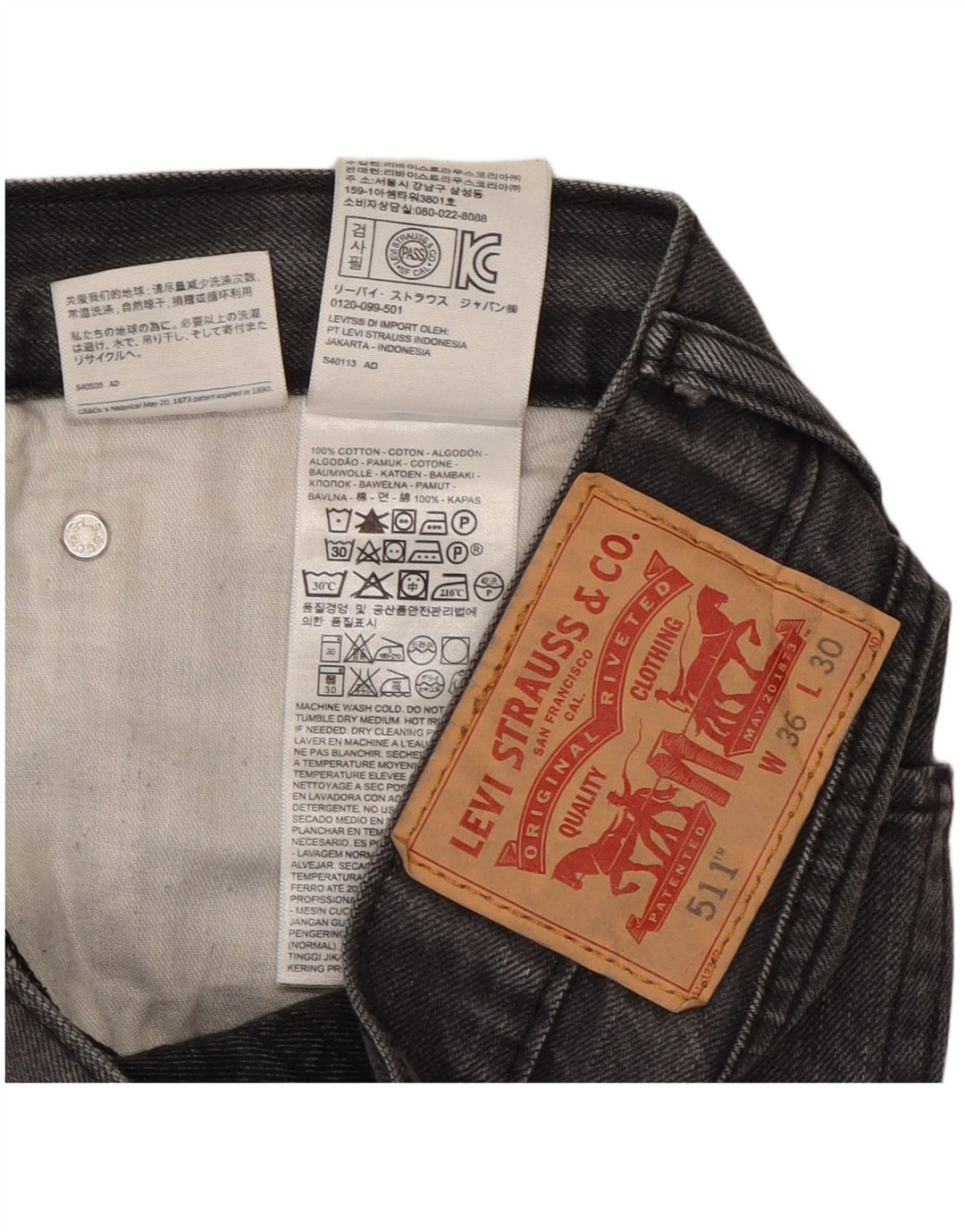 Levi's Mens 511 Slim Jeans W36 L28 Γκρι βαμβακερό