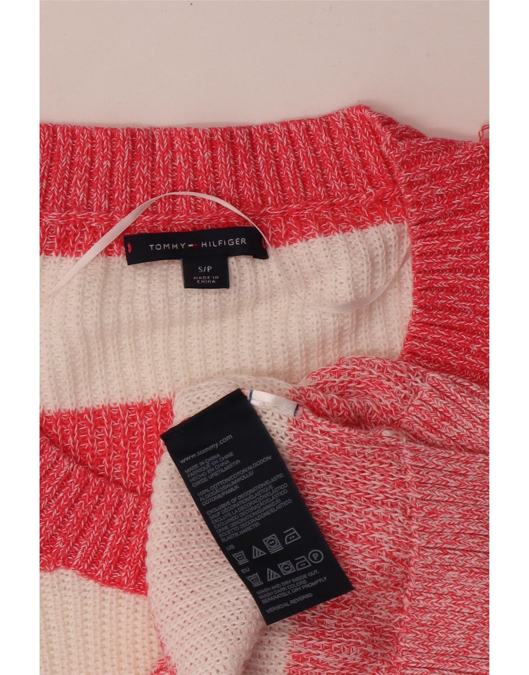 TOMMY HILFIGER Γυναικείο πουλόβερ με λαιμό βάρκα UK 10 Small Pink ριγέ