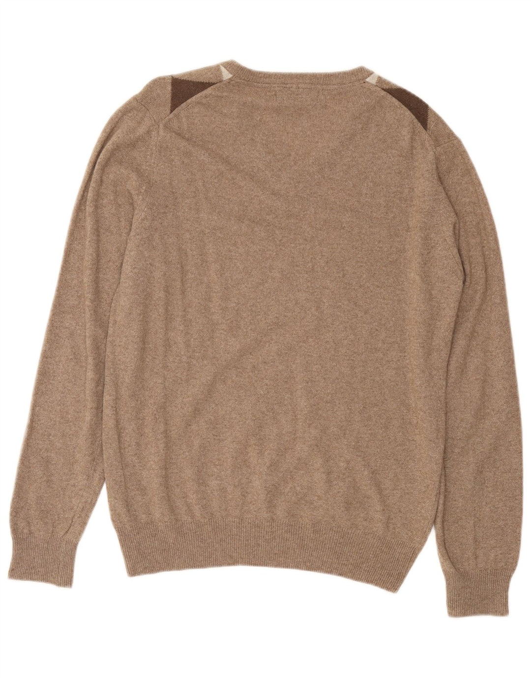 CONSENSO Ανδρικό πουλόβερ με λαιμόκοψη με λαιμόκοψη σε μεσαίο καφέ Argyle/Diamond Wool