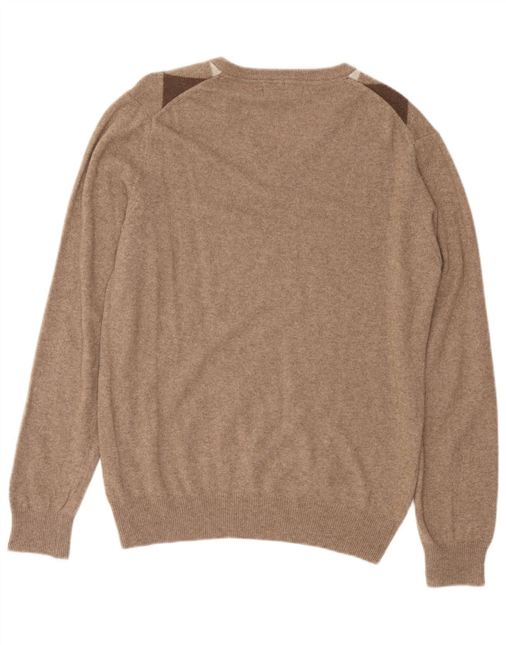 CONSENSO Ανδρικό πουλόβερ με λαιμόκοψη με λαιμόκοψη σε μεσαίο καφέ Argyle/Diamond Wool