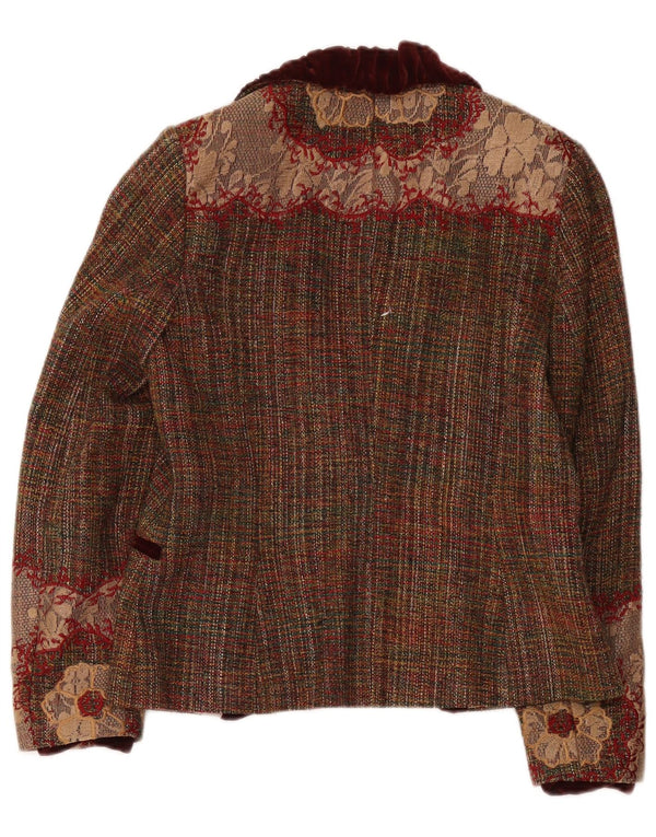Quin And Donnelly γυναικείο μπλέιζερ 1 κουμπιού μπουφάν UK 10 Small Brown Floral