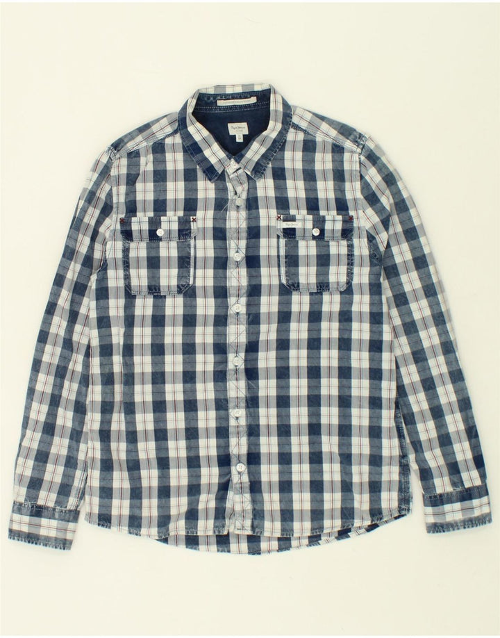 PEPE JEANS Boys Shirt 13-14 Years Blue Check Cotton Vintage PEPE Jeans and Second-Hand PEPE Jeans from Messina Hembry 