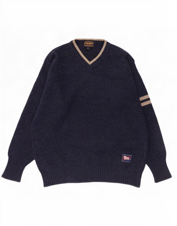 Woolrich Ανδρικό πουλόβερ με λαιμόκοψη με V λαιμόκοψη 2XL Μαλλί ριγέ μπλε Navy