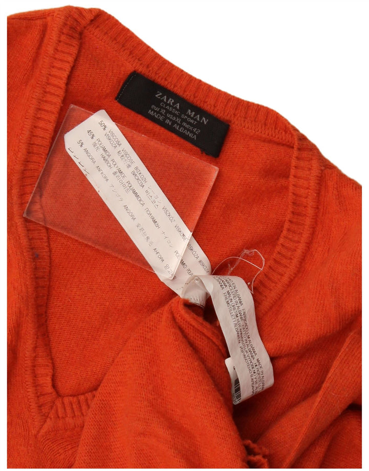 Ανδρικό πουλόβερ Zara με V λαιμόκοψη XL πορτοκαλί βισκόζη