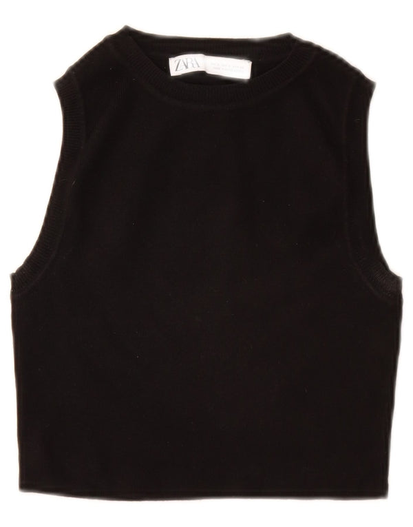 Zara Γυναικείο γιλέκο Crop Tank Top UK 8 Small Black Viscose