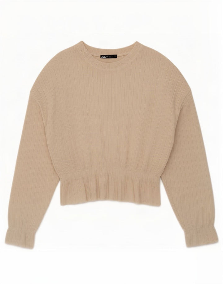 Zara Γυναικεία μπλούζα Relaxed Fit Top UK 10 Small Beige Polyester