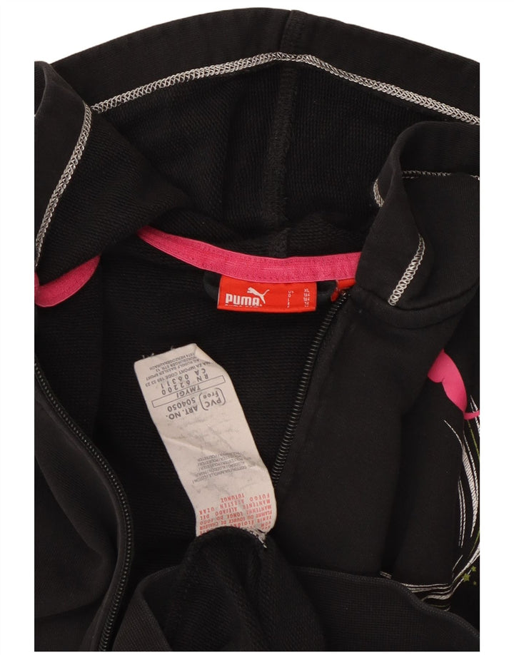 Γραφικό πουλόβερ PUMA με φερμουάρ με κουκούλα 13-14 ετών μαύρο βαμβακερό