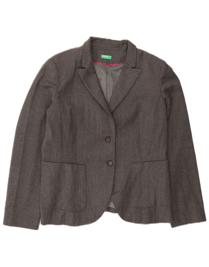 Benetton Γυναικείο σακάκι 2 κουμπιών UK 16 Large Grey Wool