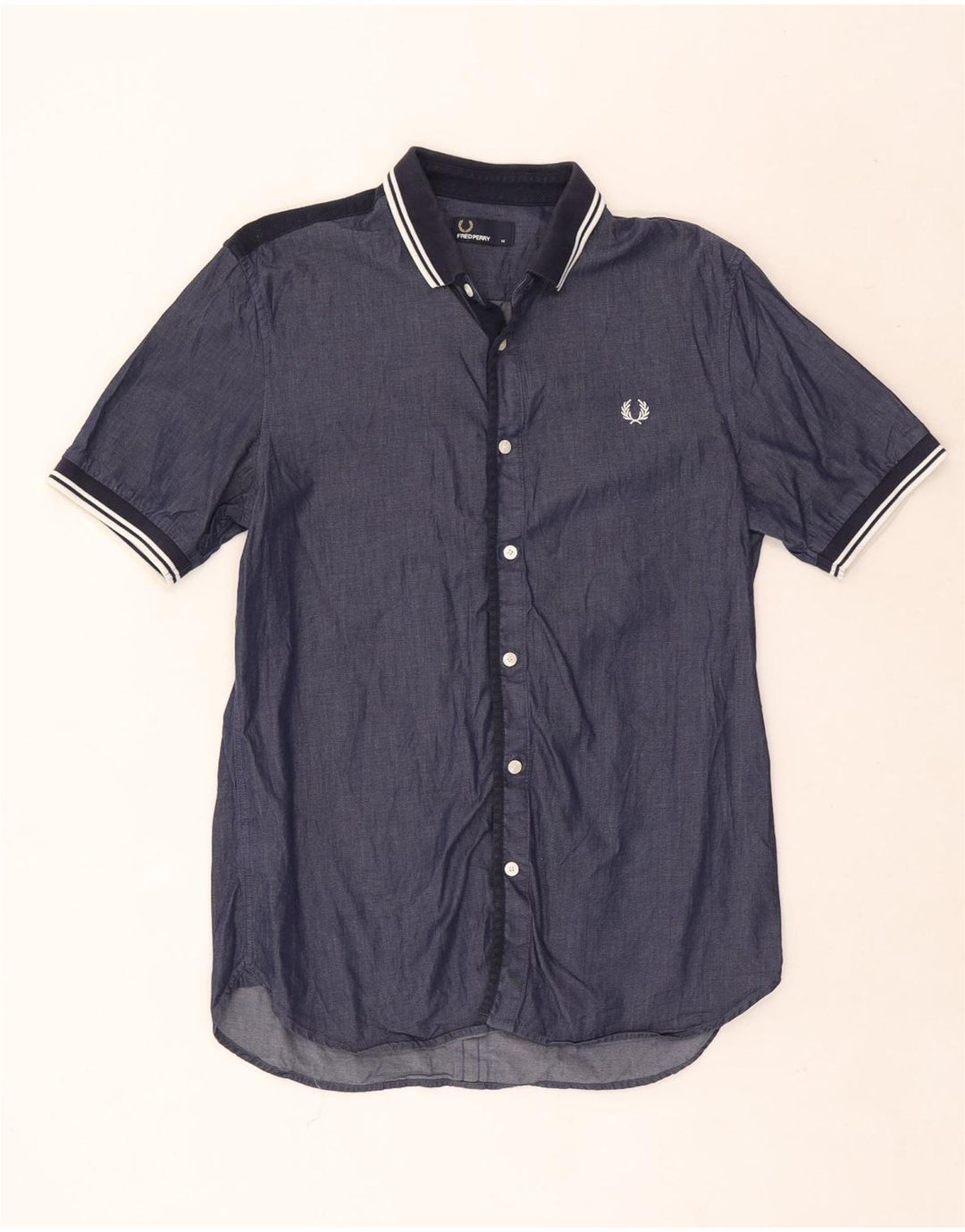Fred Perry Ανδρικό κοντομάνικο πουκάμισο Βαμβακερό μεσαίο μπλε ναυτικό ριγέ