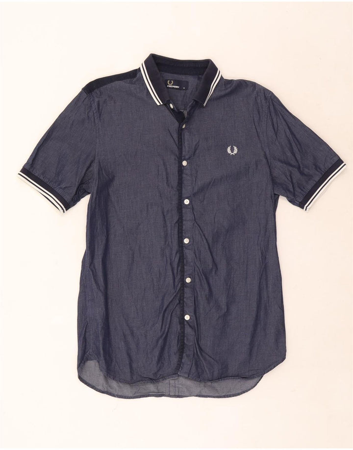 Fred Perry Ανδρικό κοντομάνικο πουκάμισο Βαμβακερό μεσαίο μπλε ναυτικό ριγέ