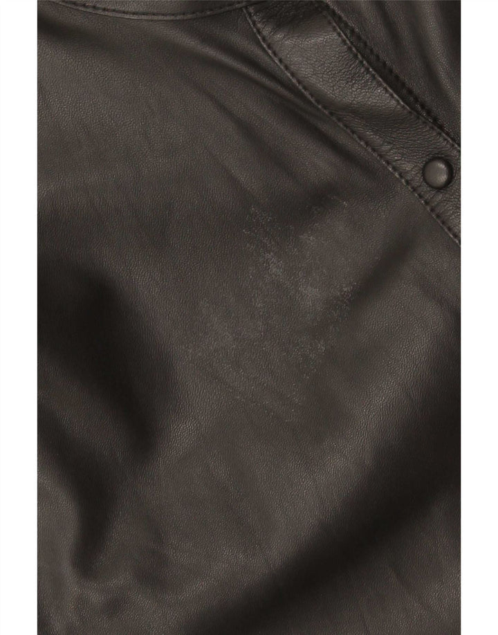 Massimo Dutti Γυναικείο Υπερμεγέθη Δερμάτινο Πουκάμισο UK 6 XS Μαύρο Δερμάτινο