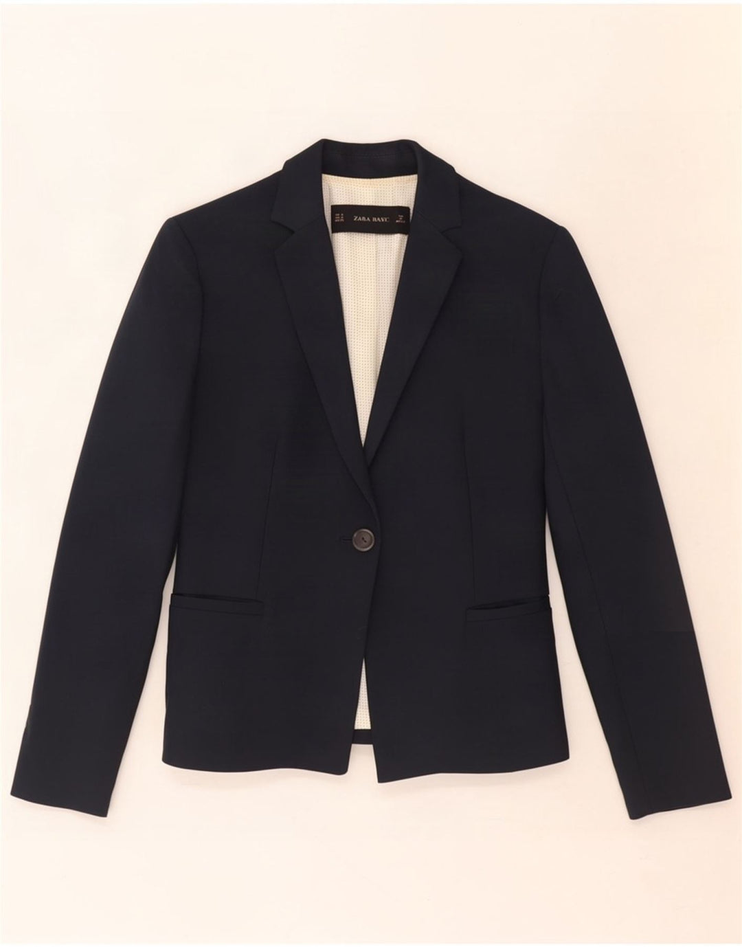 Zara Γυναικείο Μπλέιζερ με 1 Κουμπί Μπουφάν UK 12 Βαμβακερό μεσαίο ναυτικό μπλε