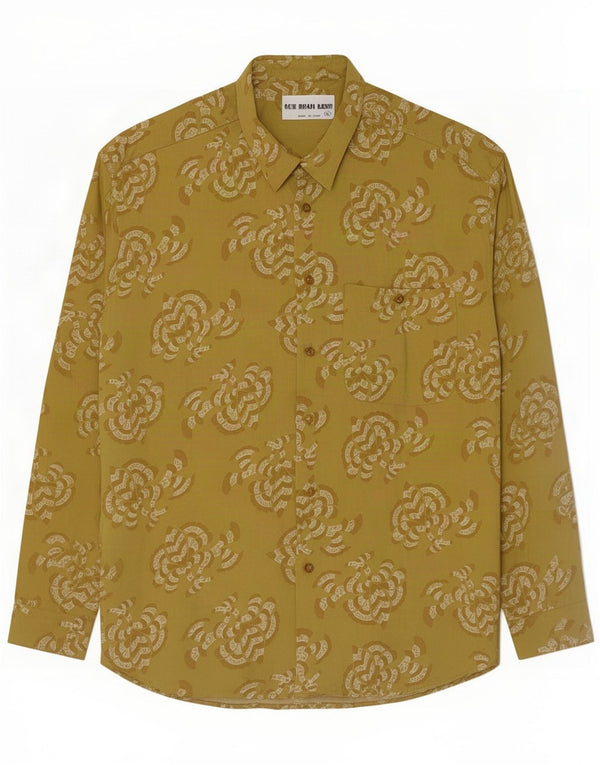 Vintage Mens Shirt XL Green Floral Viscose