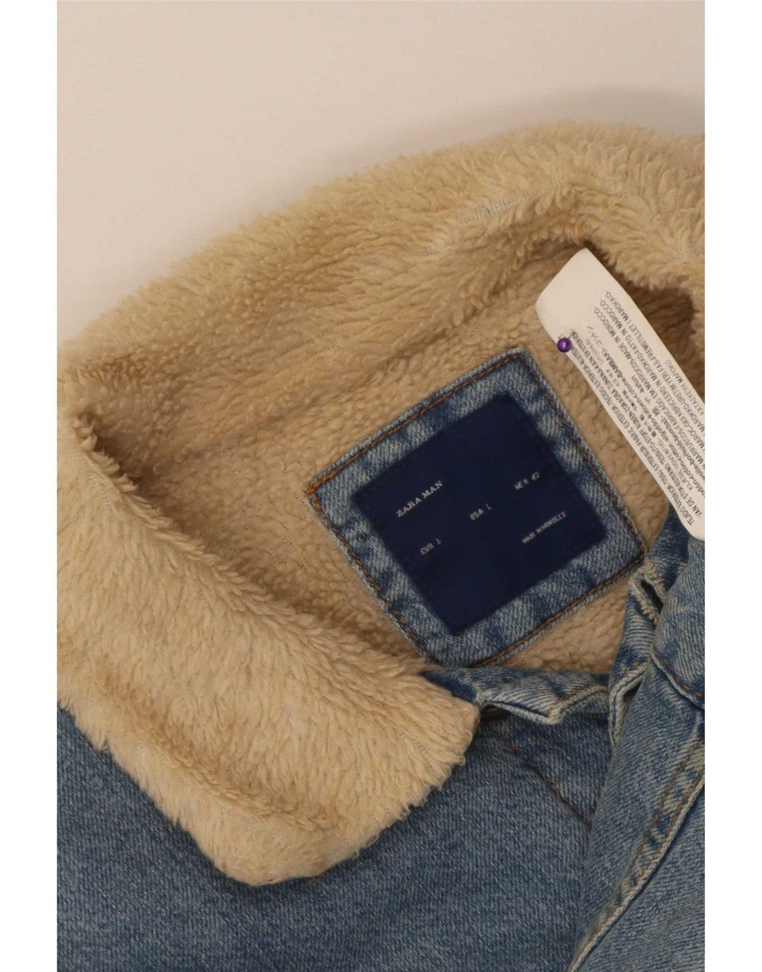 Zara Mens Sherpa Τζιν Μπουφάν UK 40 Large Blue Cotton