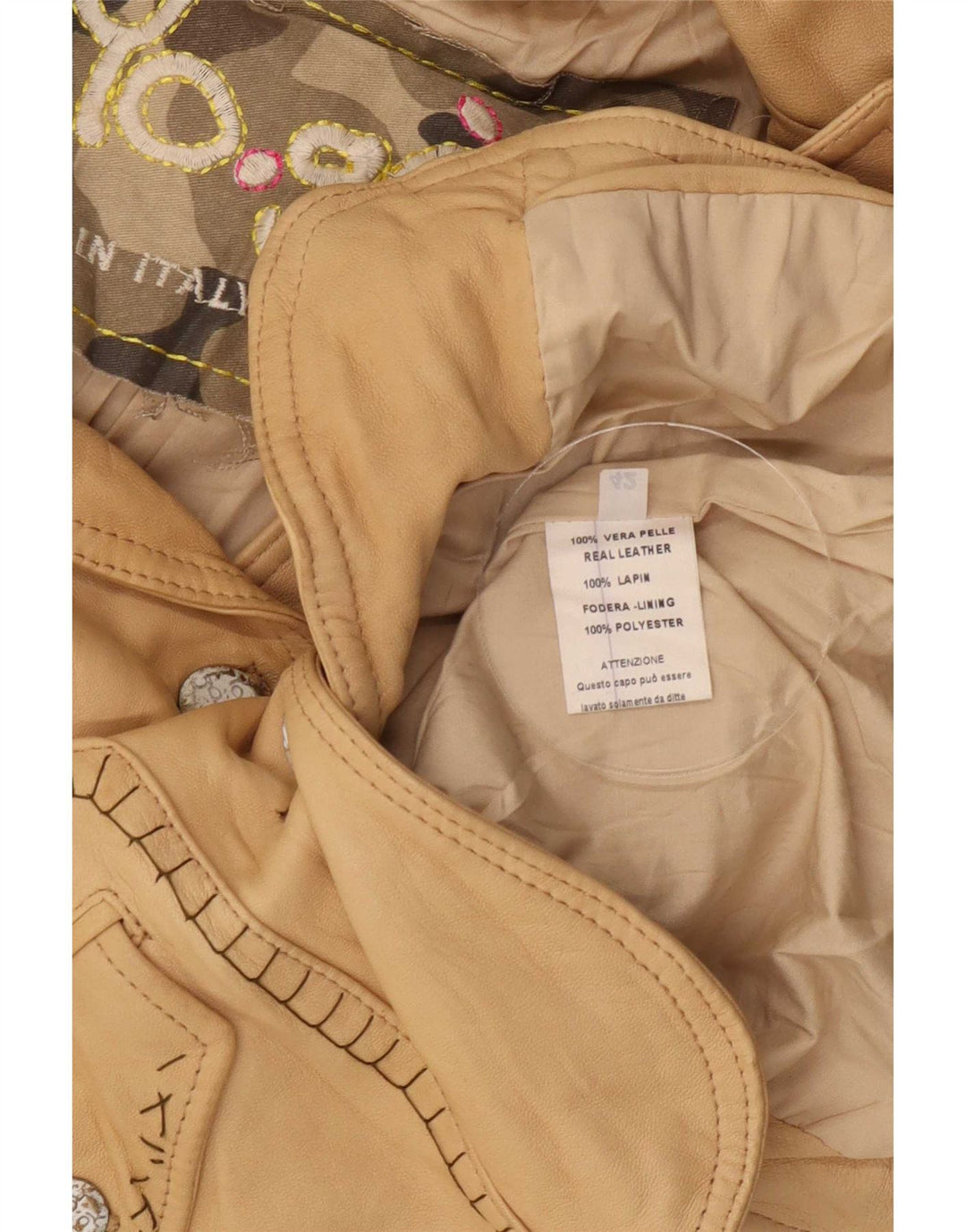 Vintage Γυναικείο Δερμάτινο Σακάκι με 2 Κουμπιά IT 42 Medium Beige