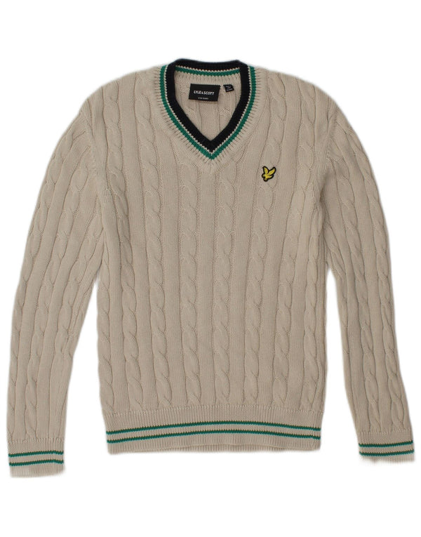 Πουλόβερ Lyle & Scott Boys με V λαιμόκοψη 9-10 ετών λευκό βαμβακερό