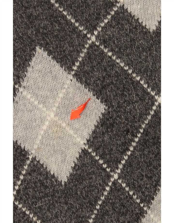 BENETTON Ανδρικό πουλόβερ με λαιμόκοψη V-λαιμόκοψη μεγάλο γκρι Argyle/Διαμαντένιο μαλλί