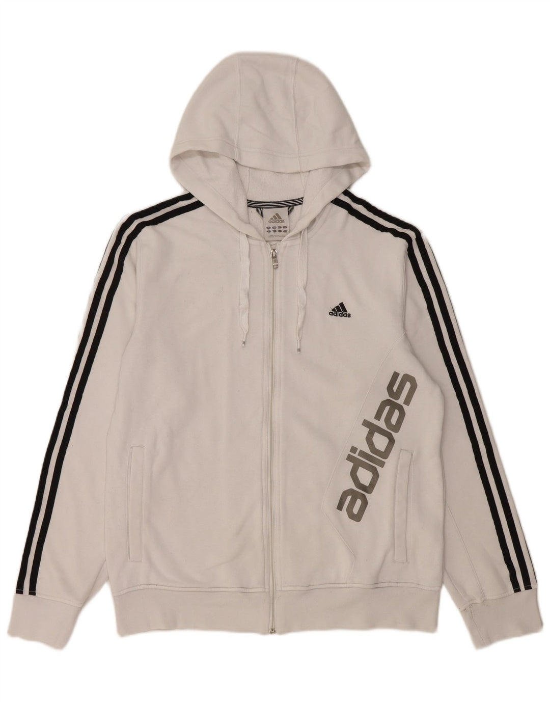 Ανδρικό πουλόβερ με κουκούλα με φερμουάρ Adidas μεσαίο λευκό βαμβακερό