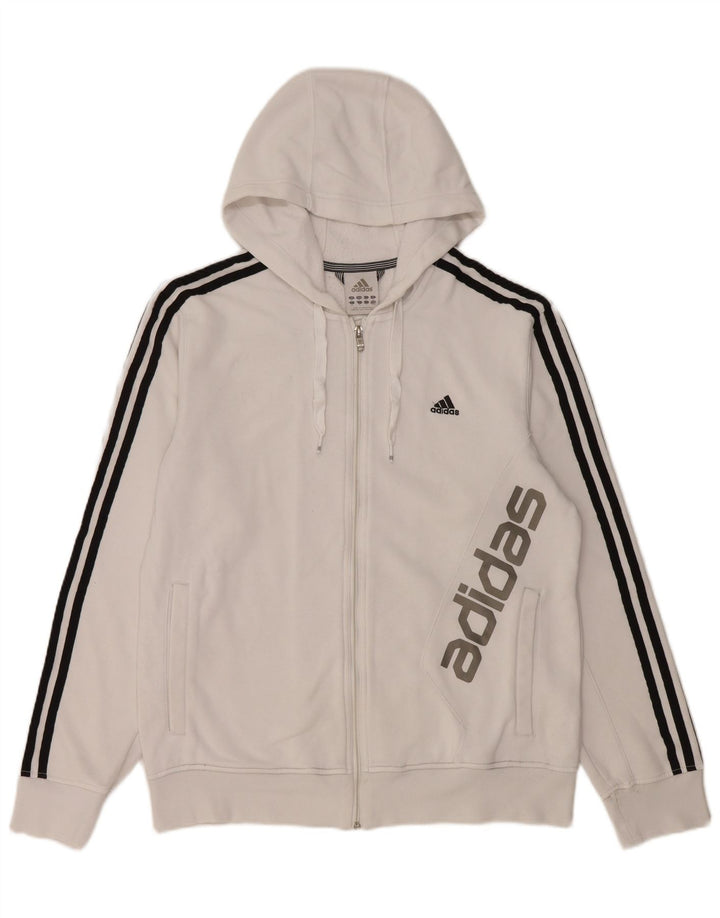 Ανδρικό πουλόβερ με κουκούλα με φερμουάρ Adidas μεσαίο λευκό βαμβακερό