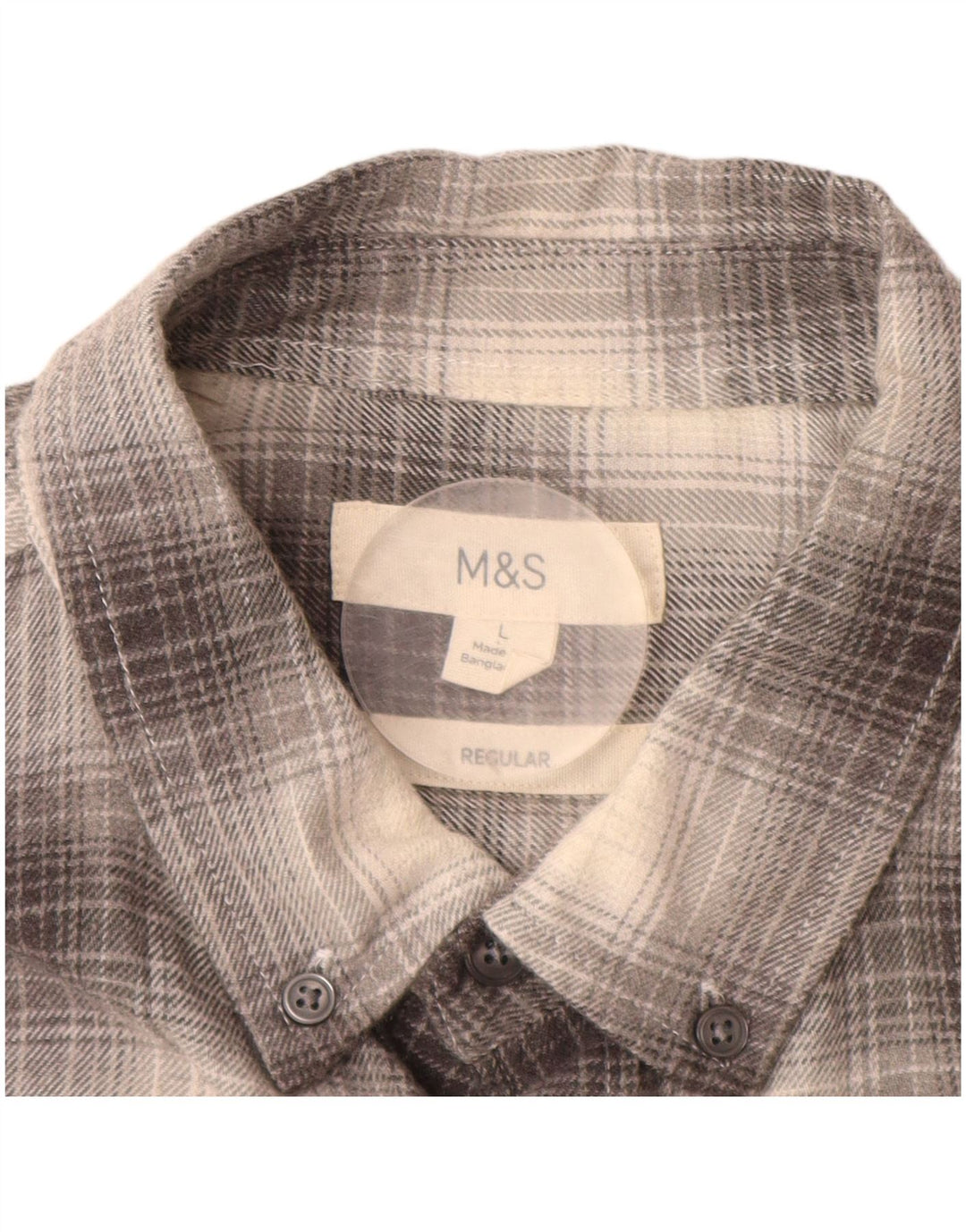 MARKS & SPENCER Ανδρικό πουκάμισο με κανονική εφαρμογή φανέλα μεγάλο γκρι βαμβακερό