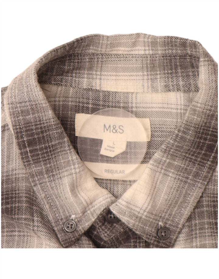 MARKS & SPENCER Ανδρικό πουκάμισο με κανονική εφαρμογή φανέλα μεγάλο γκρι βαμβακερό