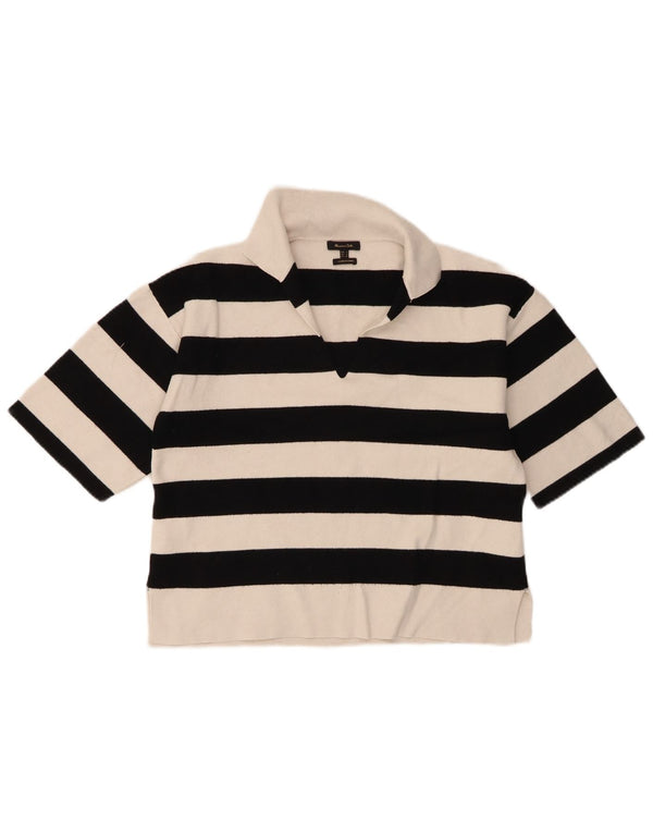 Massimo Dutti Γυναικείο Crop Oversized Πόλο Μπλουζάκι UK 10 Small White ριγέ