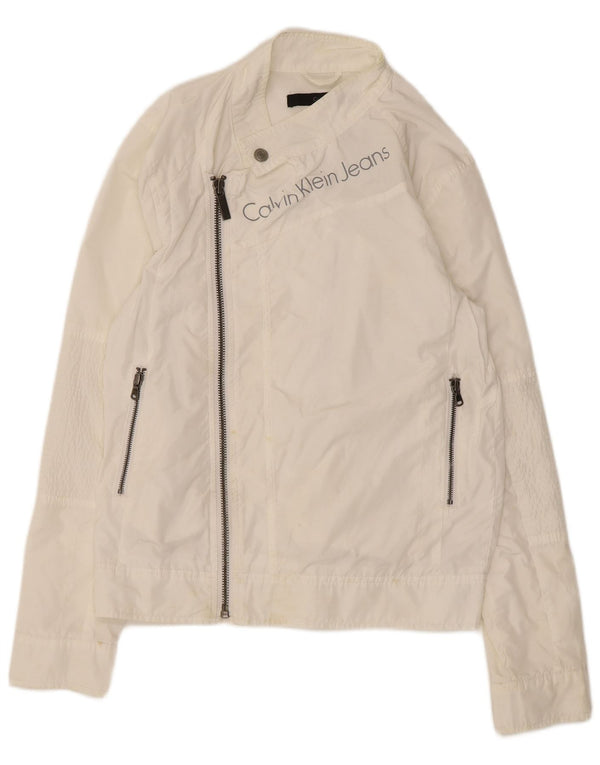 Calvin Klein Jeans Γυναικείο γραφικό μπουφάν βροχής UK 10 Small White Polyester
