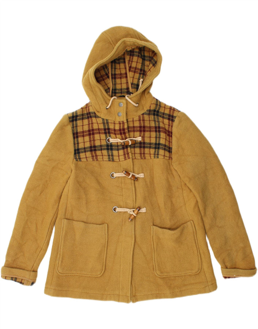 Topshop Γυναικείο μπουφάν Duffle με κουκούλα UK 10 Small Yellow Check Wool
