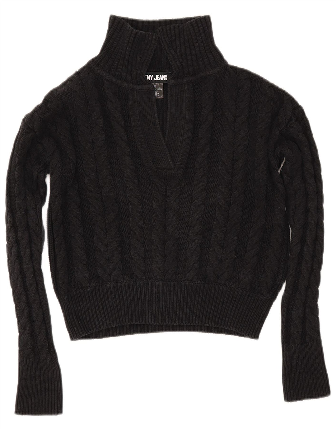 Γυναικείο πουλόβερ DKNY Crop Μπλουζάκι Polo Neck Jumper UK 2 2XS μαύρο βαμβακερό