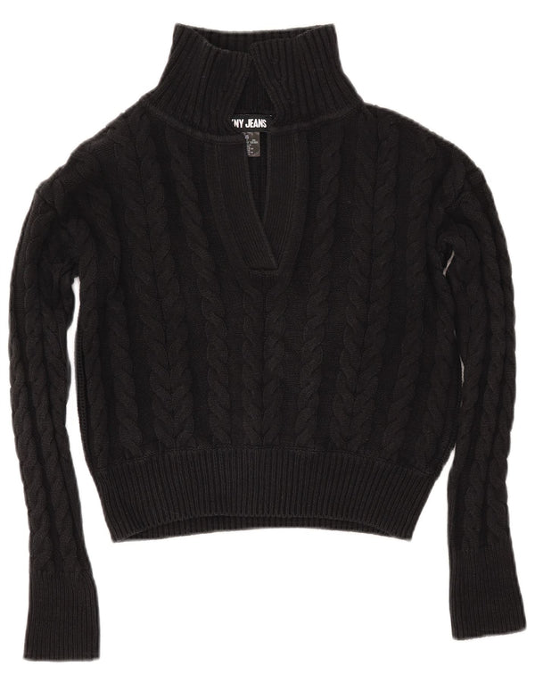Γυναικείο πουλόβερ DKNY Crop Μπλουζάκι Polo Neck Jumper UK 2 2XS μαύρο βαμβακερό