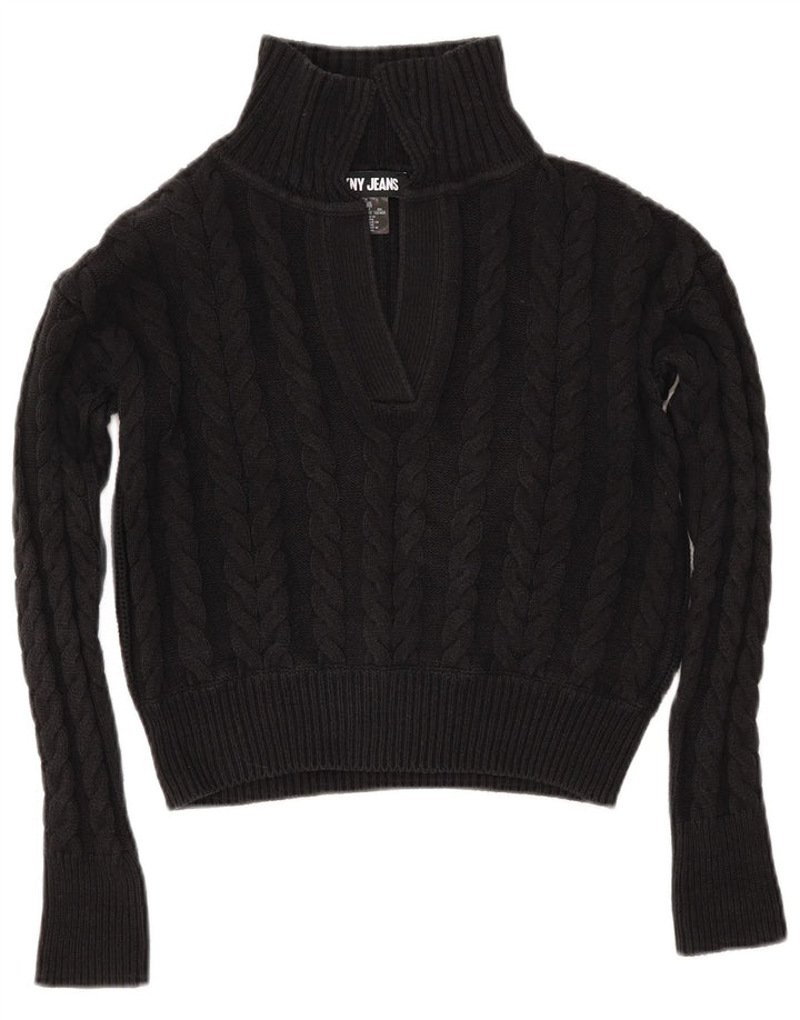 Γυναικείο πουλόβερ DKNY Crop Μπλουζάκι Polo Neck Jumper UK 2 2XS μαύρο βαμβακερό