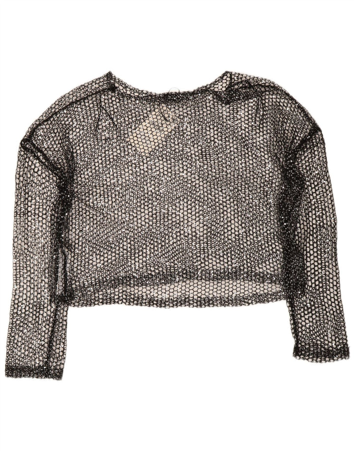 Zara Γυναικείο Crochet Crop Top UK 14 Large Μαύρο Πολυεστέρας