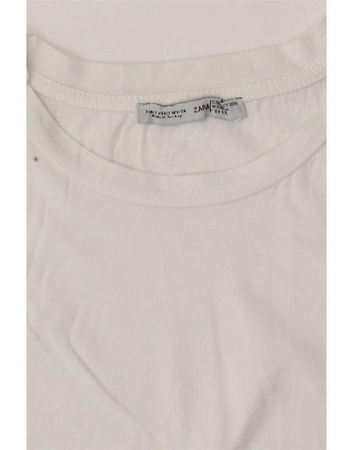 Zara Γυναικείο γραφικό T-Shirt Top UK 10 Small White