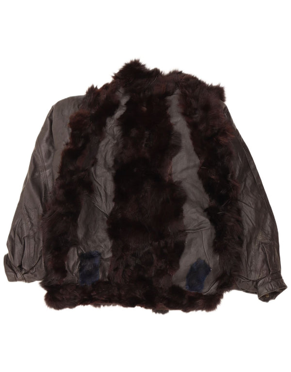Vintage Γυναικείο Γούνινο Δερμάτινο Μπουφάν UK 14 Medium Μαύρο
