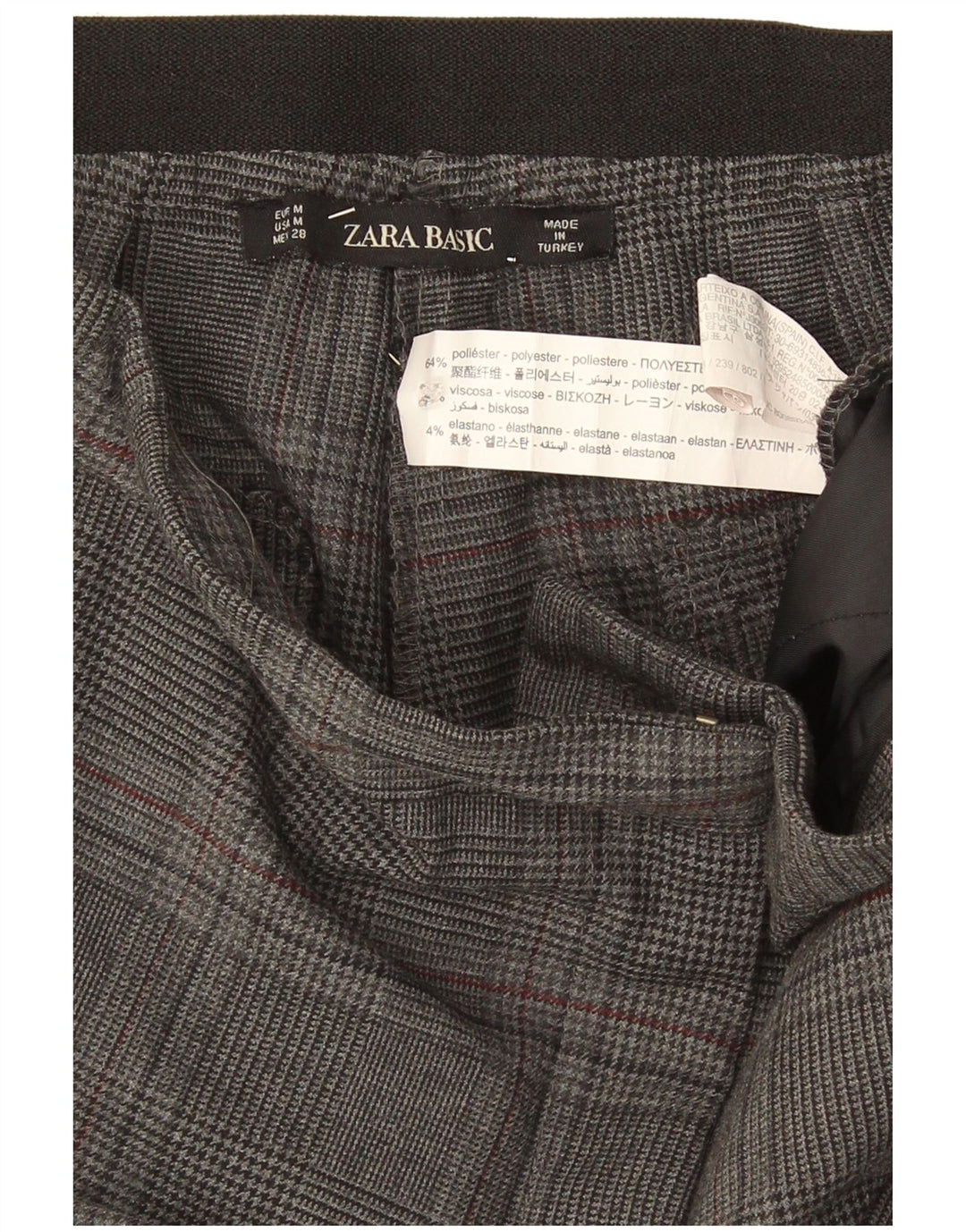 Zara Γυναικείο Slim παντελόνι Chino Medium W32 L26 Grey Check Polyester
