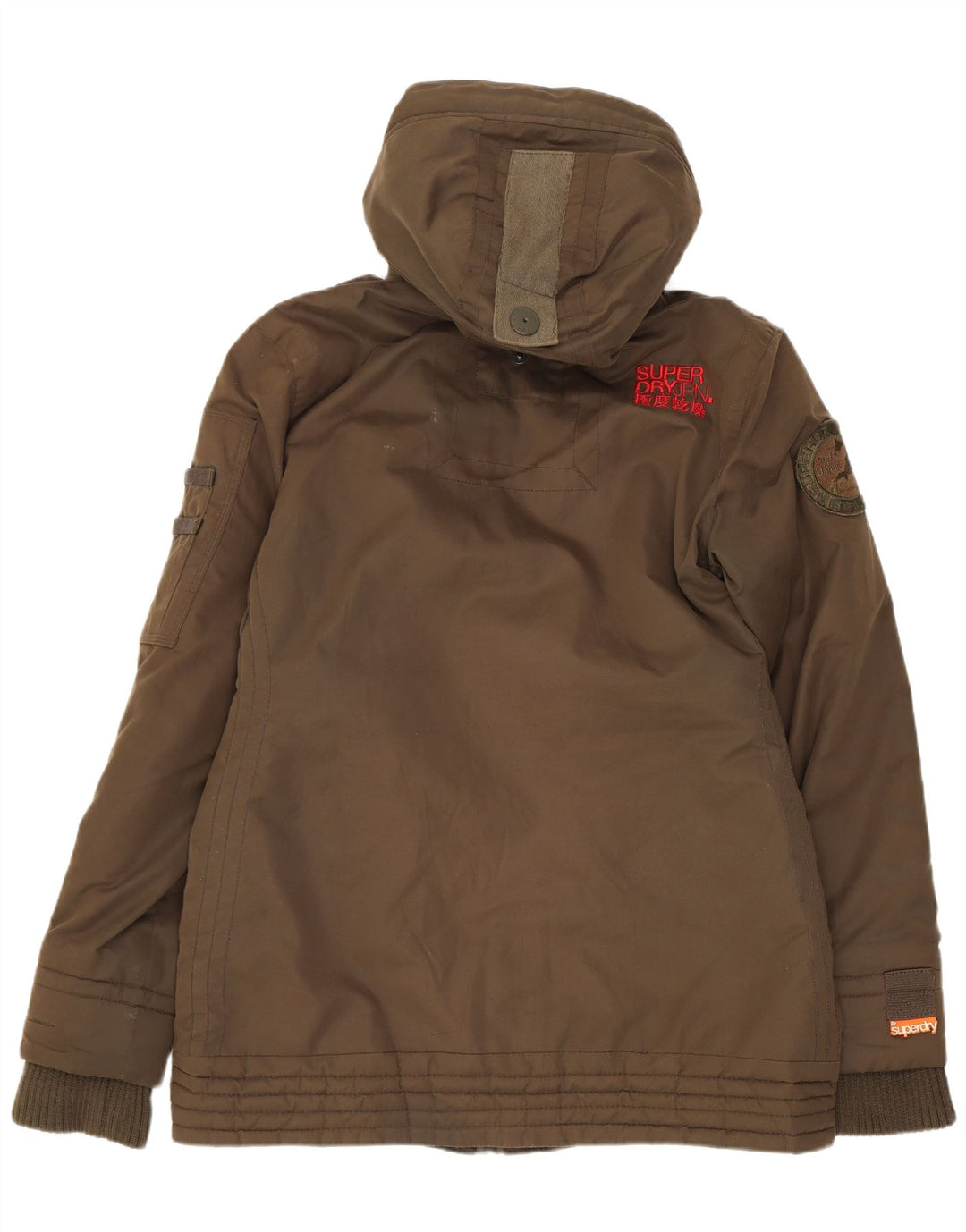 Superdry γυναικείο μπουφάν με κουκούλα αντιανεμικό UK 16 μεγάλο χακί πολυεστέρας